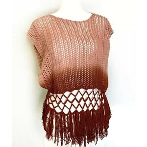 Torn by Ronny Monica brown crochet knit blouse sleeveless boat neck sz xs